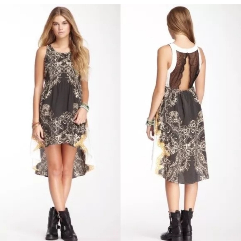 Black and Gold Sleeveless High-Low Sundress